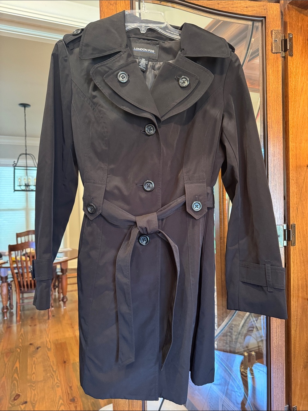 London Fog Black Double-Breasted Trench Coat with Belt